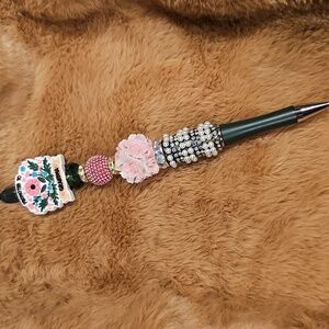 Floral Beaded Grandma  Pen with Pink and Green Accents
